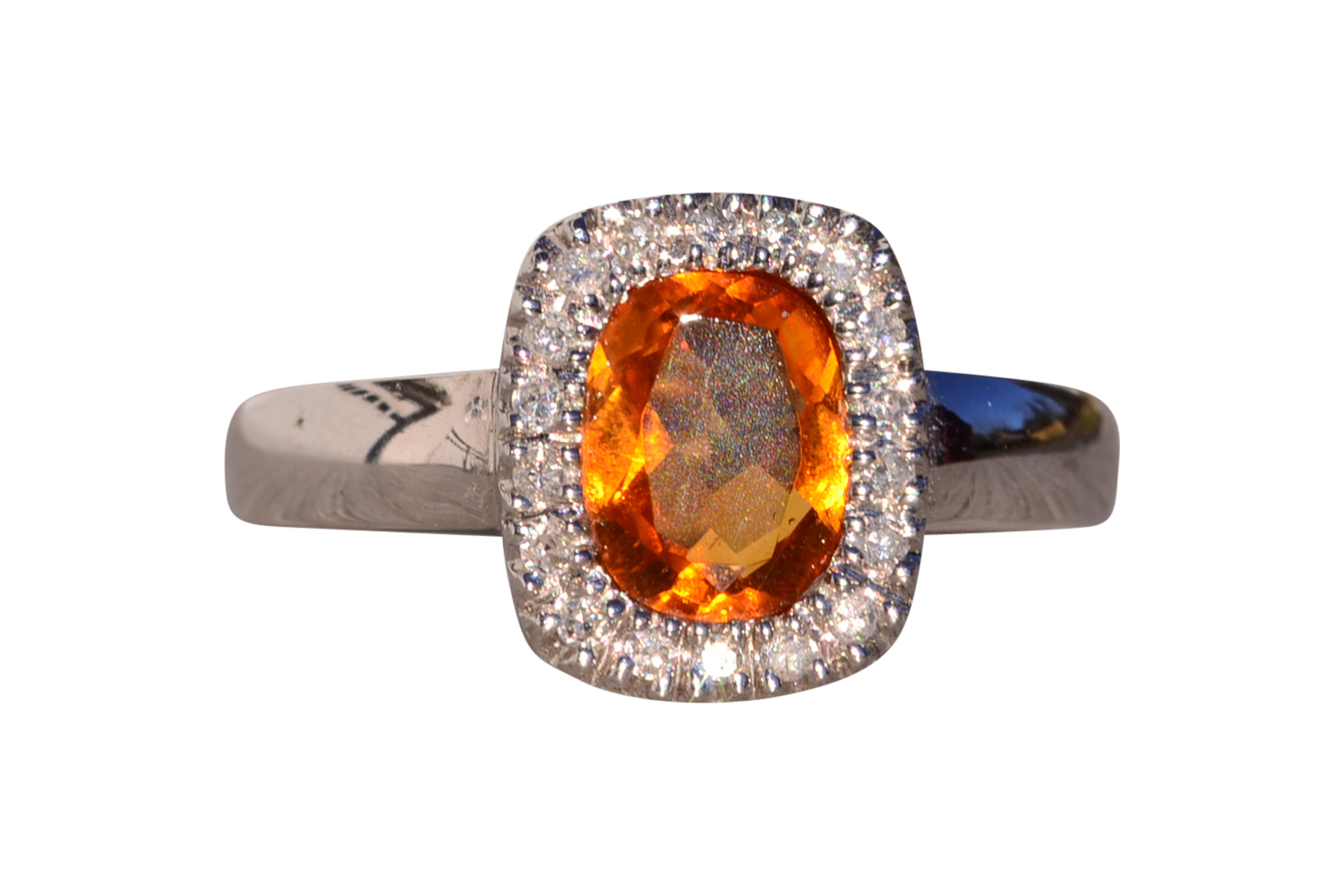 The 196th Avenue: Elongated Cushion Cut Citrine and Natural Diamond Halo Ring in White Gold