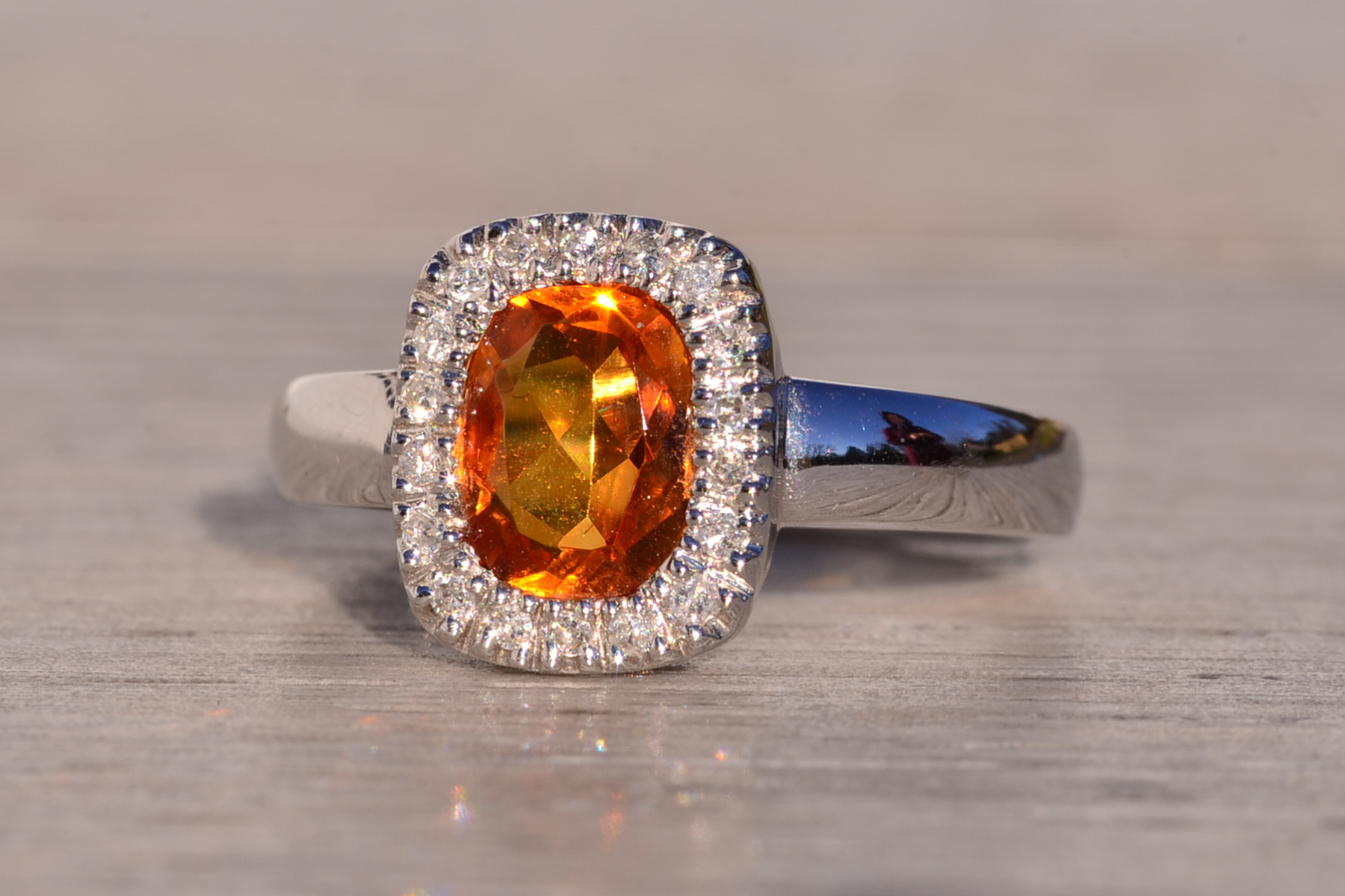 The 196th Avenue: Elongated Cushion Cut Citrine and Natural Diamond Halo Ring in White Gold - Image 3