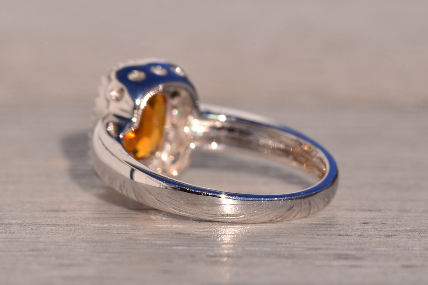 The 196th Avenue: Elongated Cushion Cut Citrine and Natural Diamond Halo Ring in White Gold - Image 4
