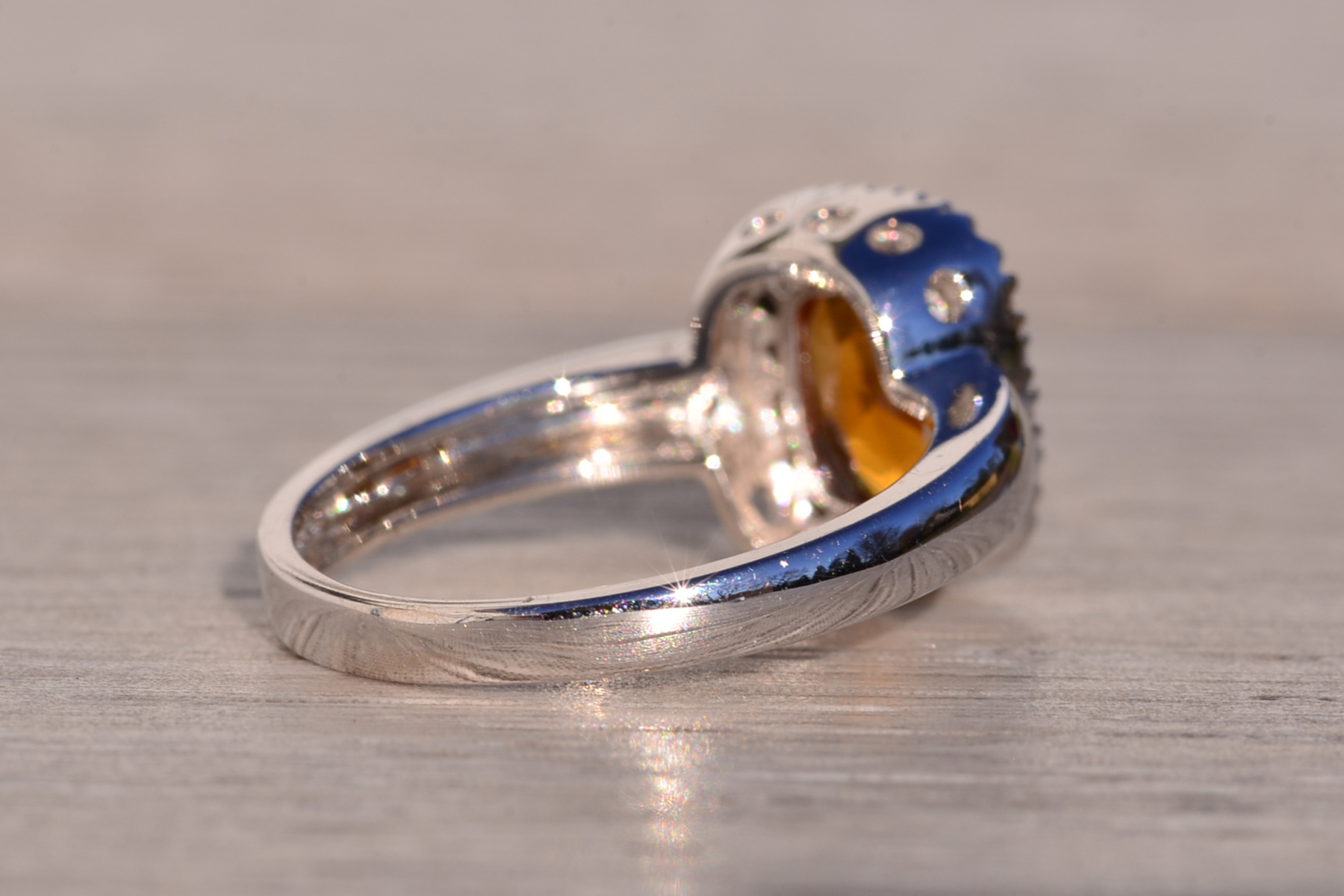 The 196th Avenue: Elongated Cushion Cut Citrine and Natural Diamond Halo Ring in White Gold - Image 5