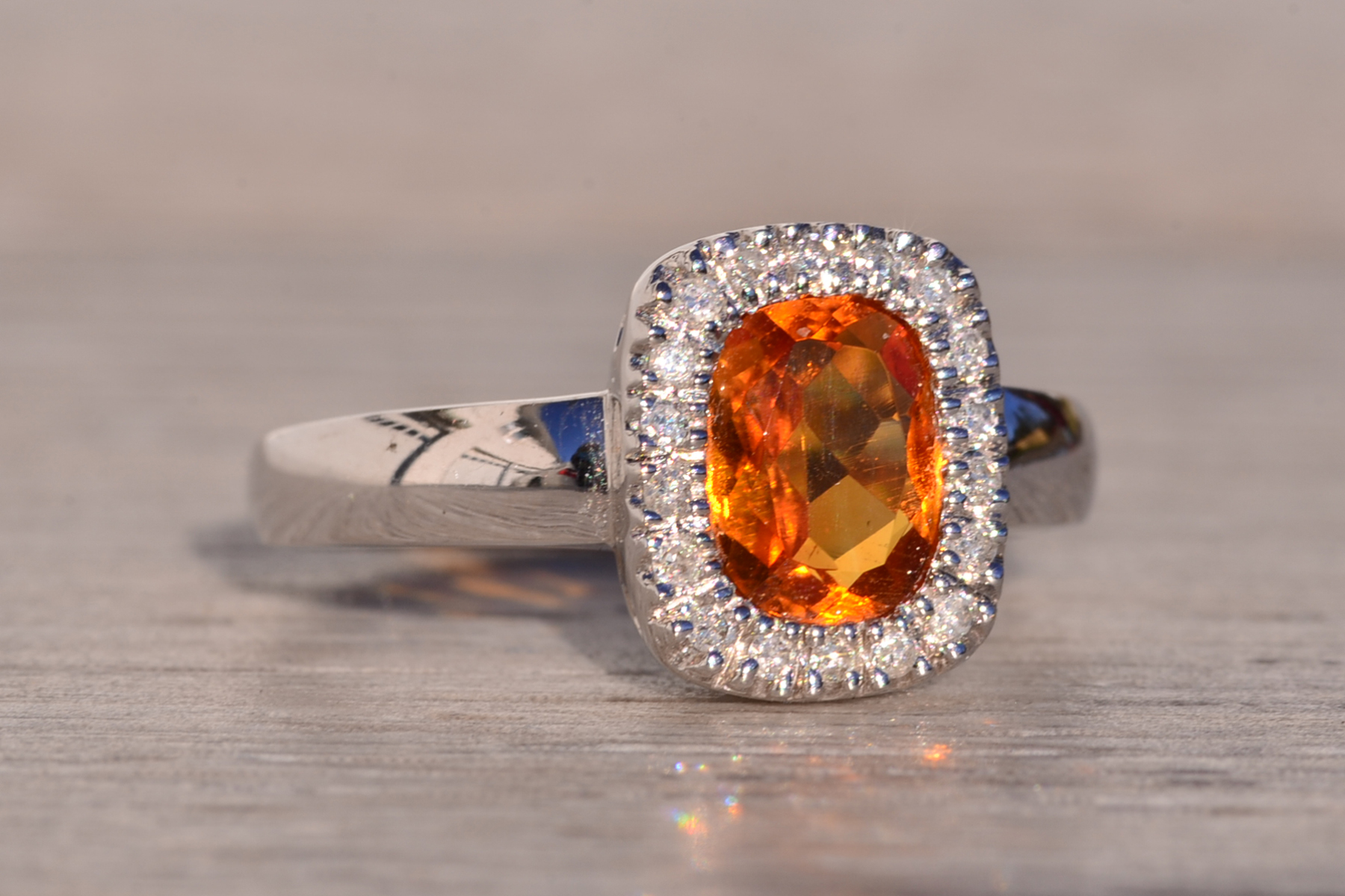 The 196th Avenue: Elongated Cushion Cut Citrine and Natural Diamond Halo Ring in White Gold - Image 6