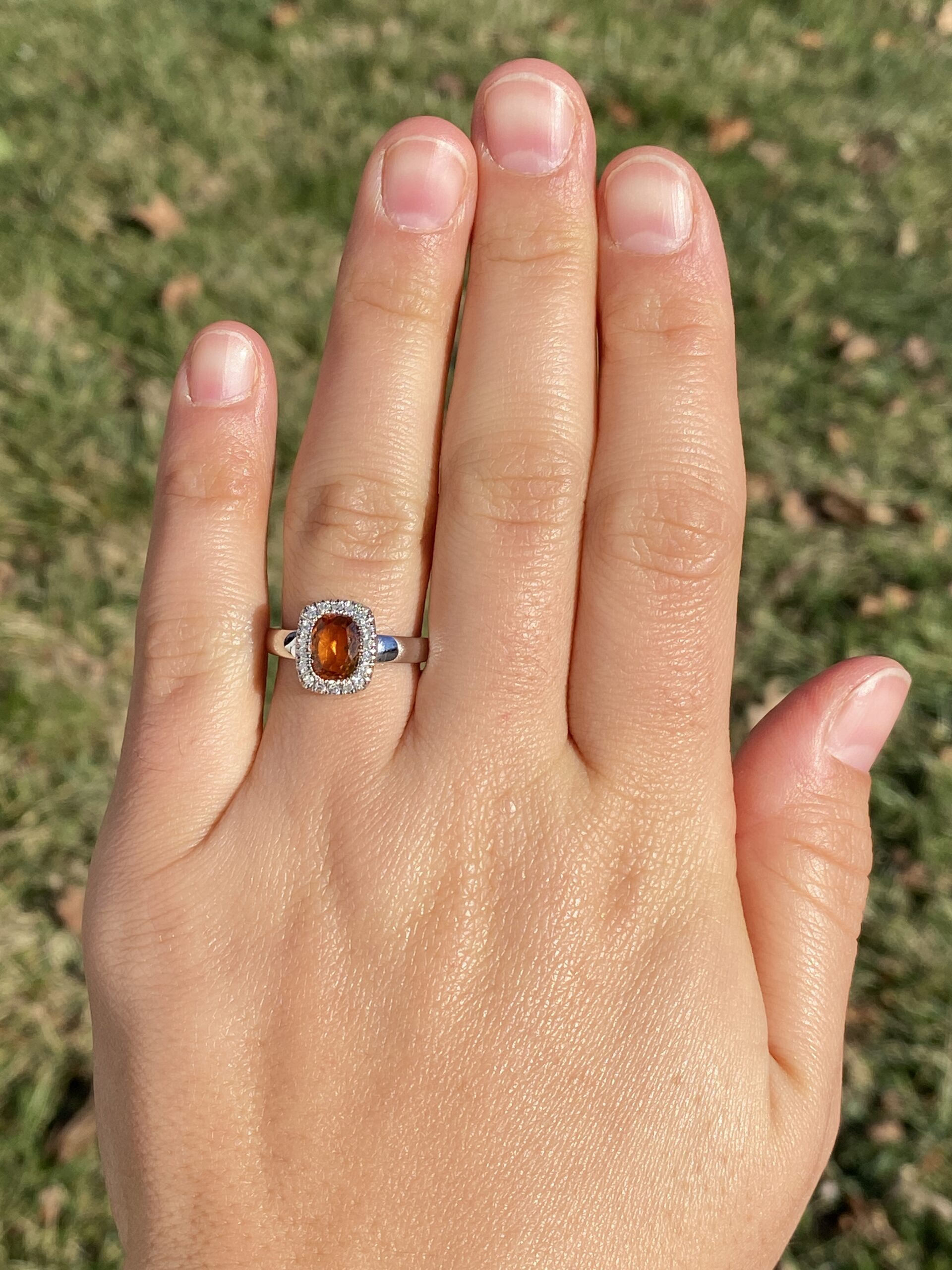 The 196th Avenue: Elongated Cushion Cut Citrine and Natural Diamond Halo Ring in White Gold - Image 8