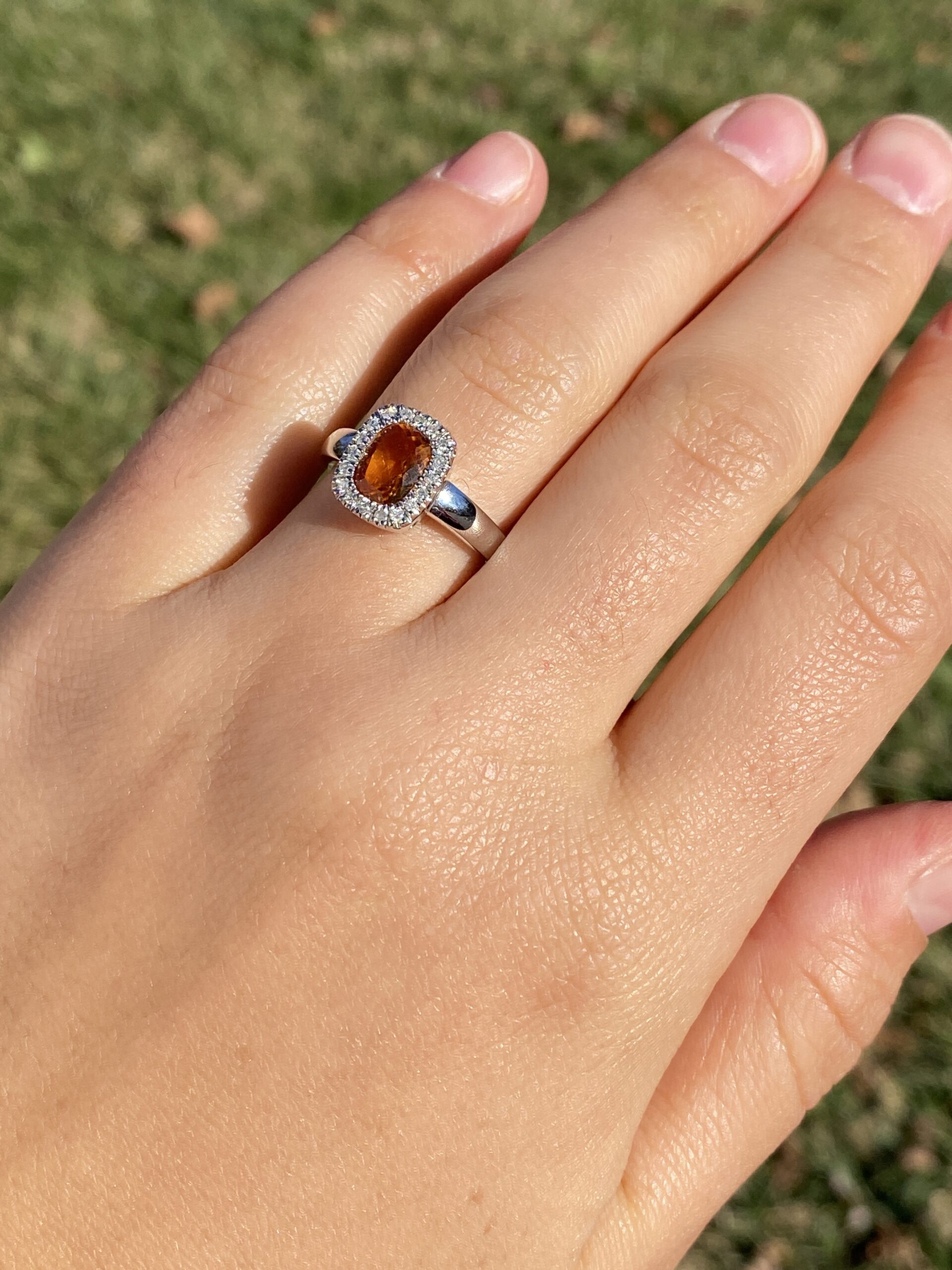 The 196th Avenue: Elongated Cushion Cut Citrine and Natural Diamond Halo Ring in White Gold - Image 9
