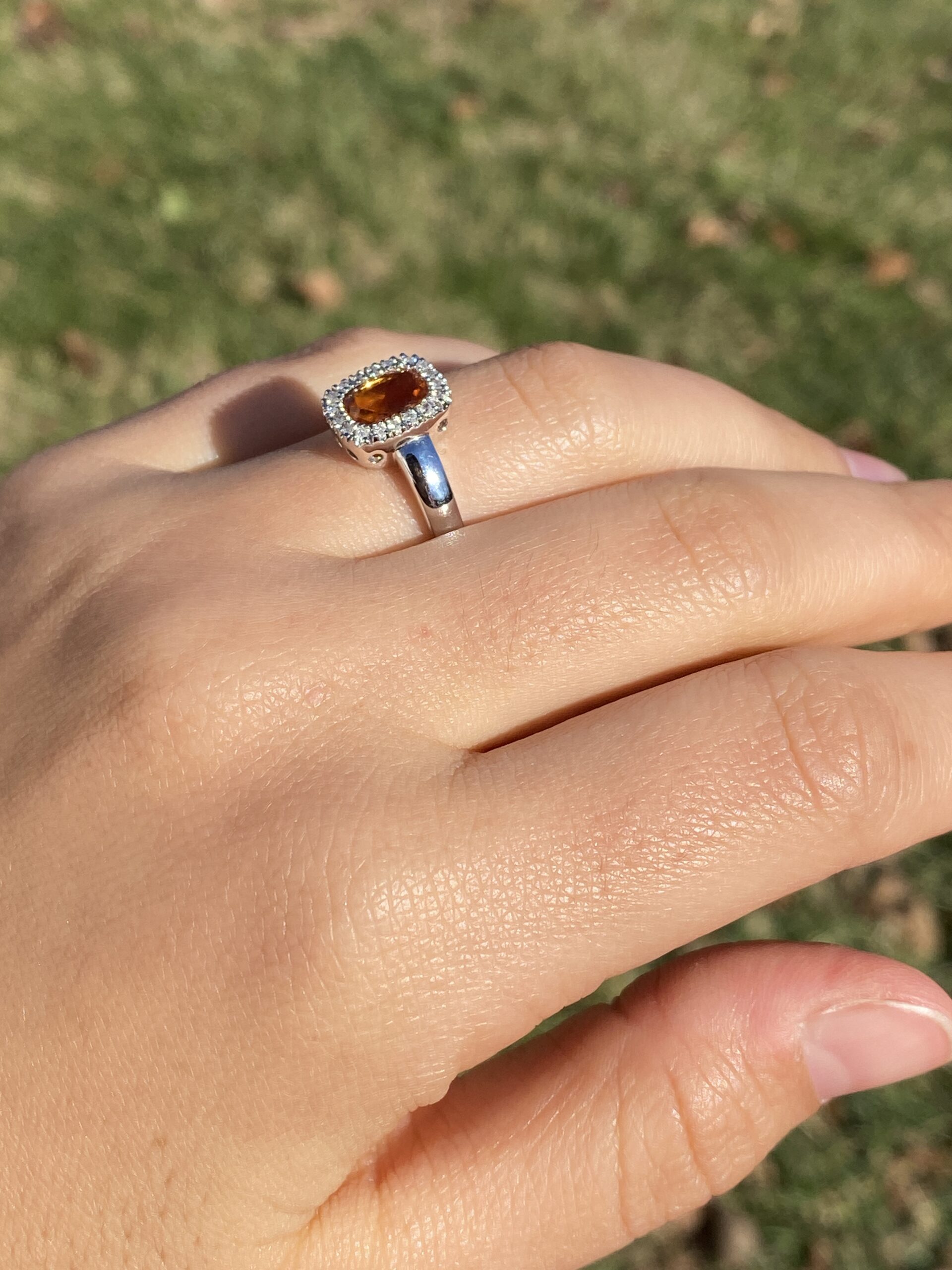 The 196th Avenue: Elongated Cushion Cut Citrine and Natural Diamond Halo Ring in White Gold - Image 10