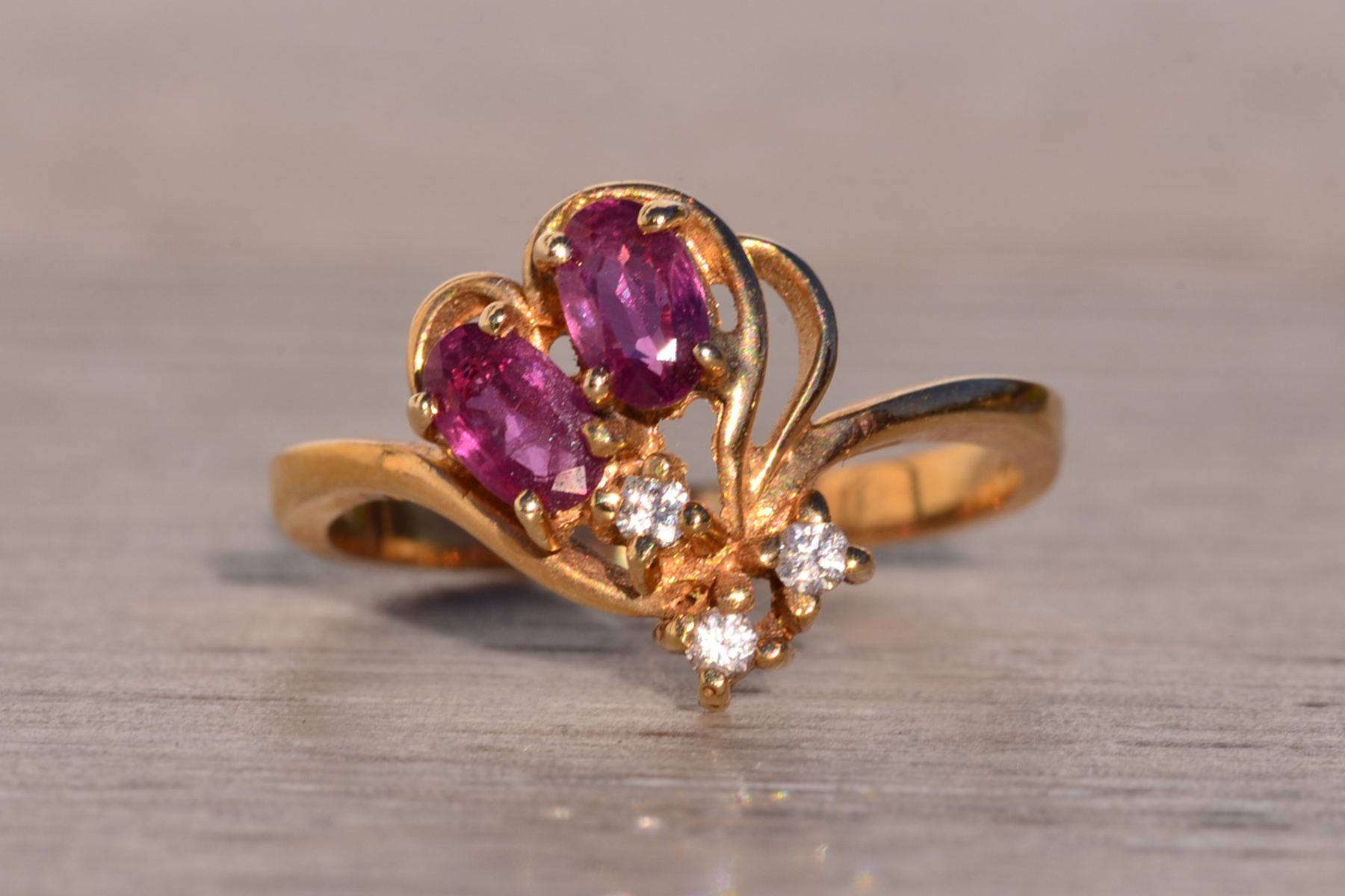 The 197th Avenue: Ruby and Natural Diamond Flare Ring in Yellow Gold - Image 2