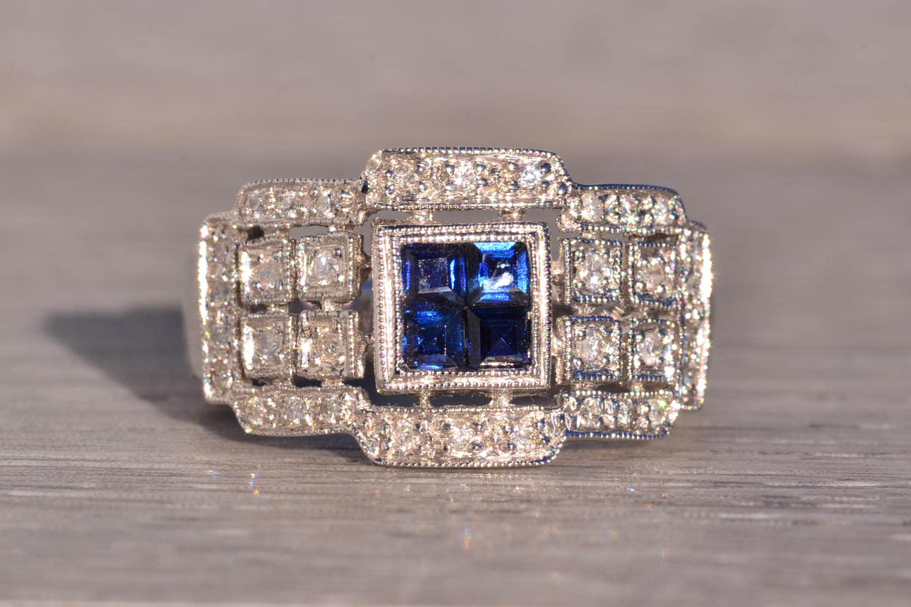 The 199th Avenue: Contemporary Sapphire and Natural Diamond Ring in White Gold - Image 2