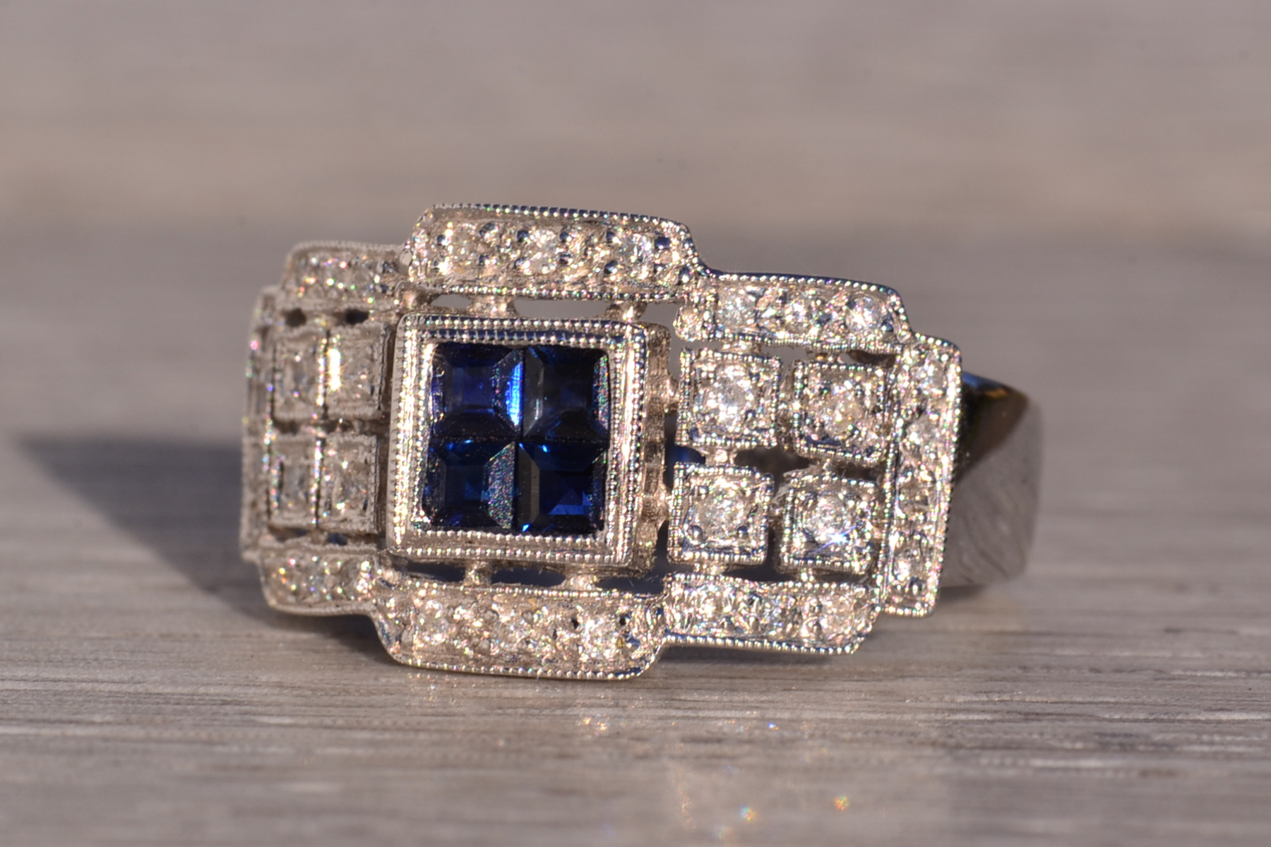 The 199th Avenue: Contemporary Sapphire and Natural Diamond Ring in White Gold - Image 3