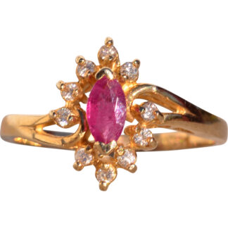 Tres Calle: 1980s Original Ruby and Diamond Ring in Yellow Gold