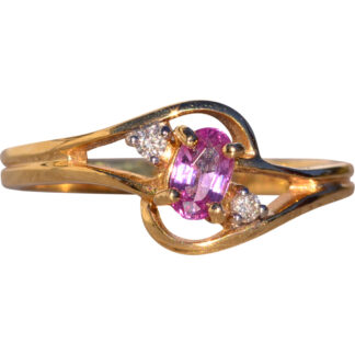 Cinco Calle: Pink Sapphire and Natural Diamond Ring in Yellow Gold