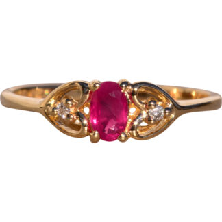 Dos Avenida: Oval Brilliant Cut Ruby and Natural Diamond Heart Ring in Yellow Gold