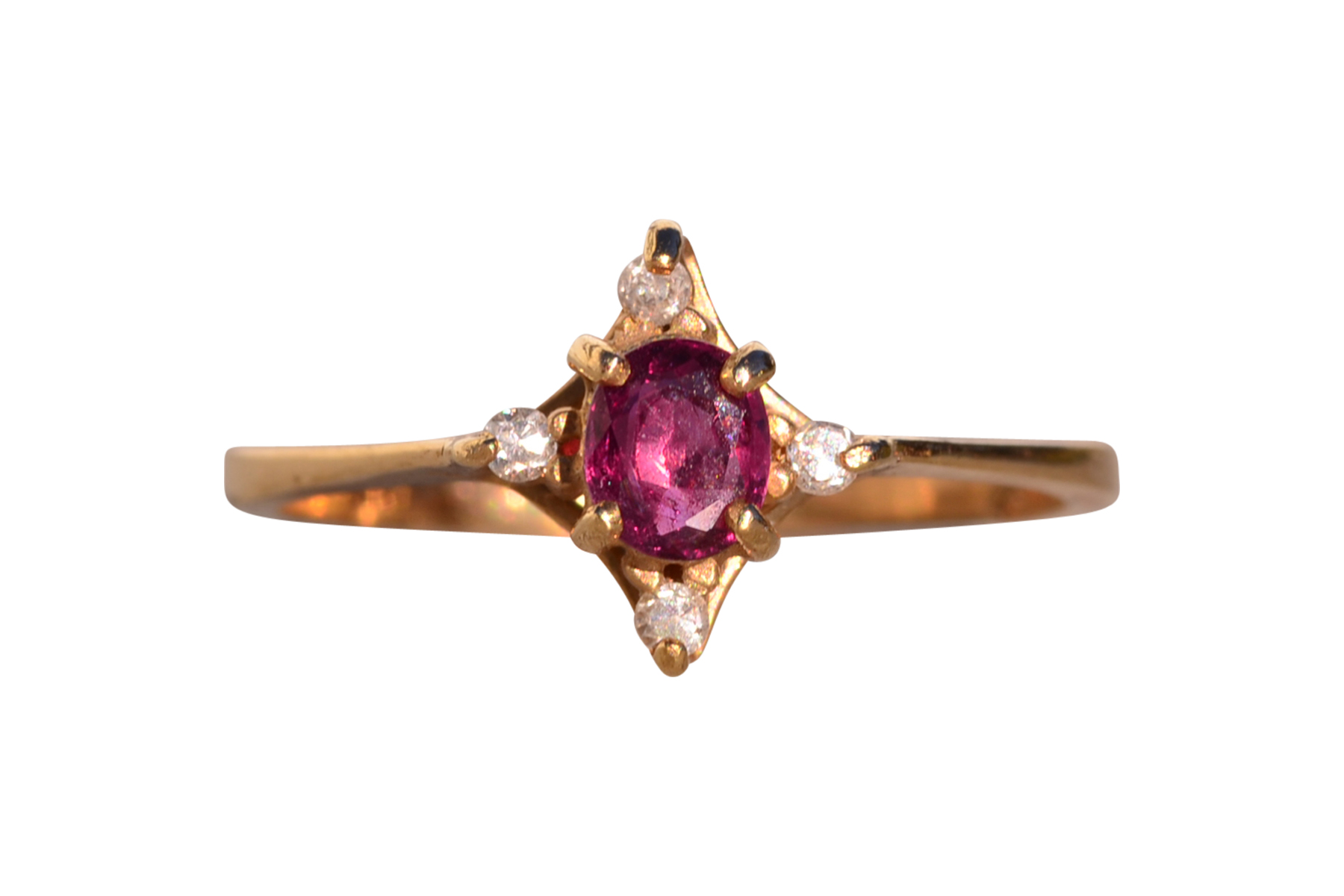 SOLD - Tres Avineda: Oval Ruby and Natural Diamond Ring in Yellow Gold