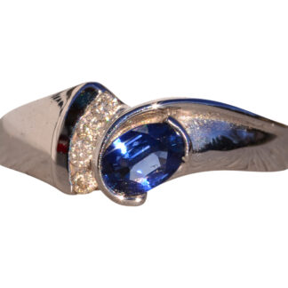 Seis Avenida: Blue Sapphire and Natural Diamond Ring in White Gold