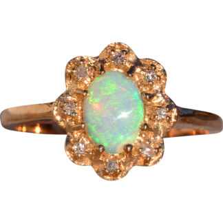 SOLD - Siete Avenida: Vintage Australian Opal and Natural Diamond Ring in Yellow Gold