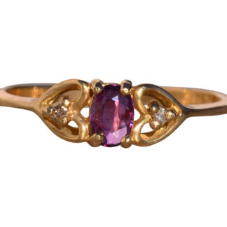 SOLD - Uno Avenida: Oval Brilliant Cut Ruby and Natural Diamond Heart Ring in Yellow Gold
