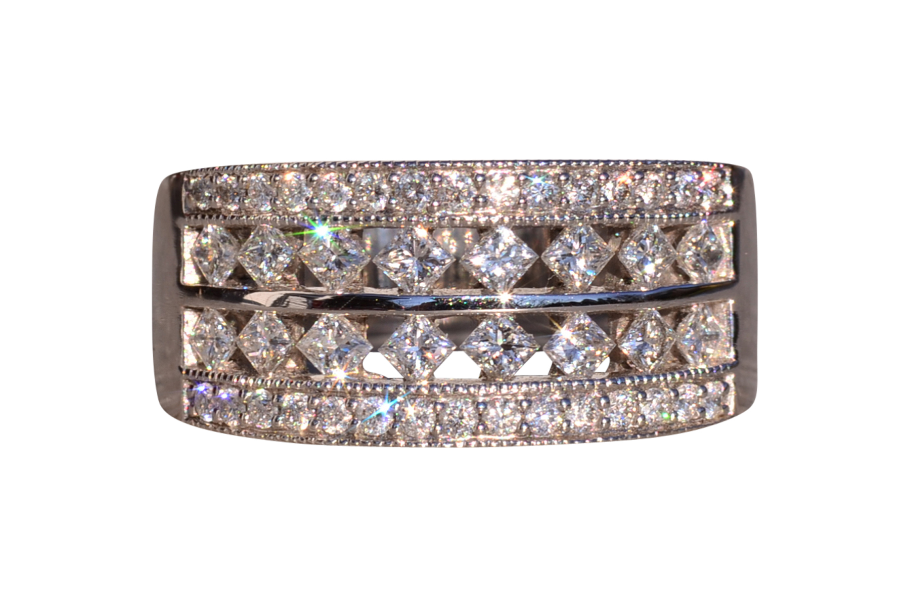 The Ajax Peak: Wide Diamond Band in White Gold
