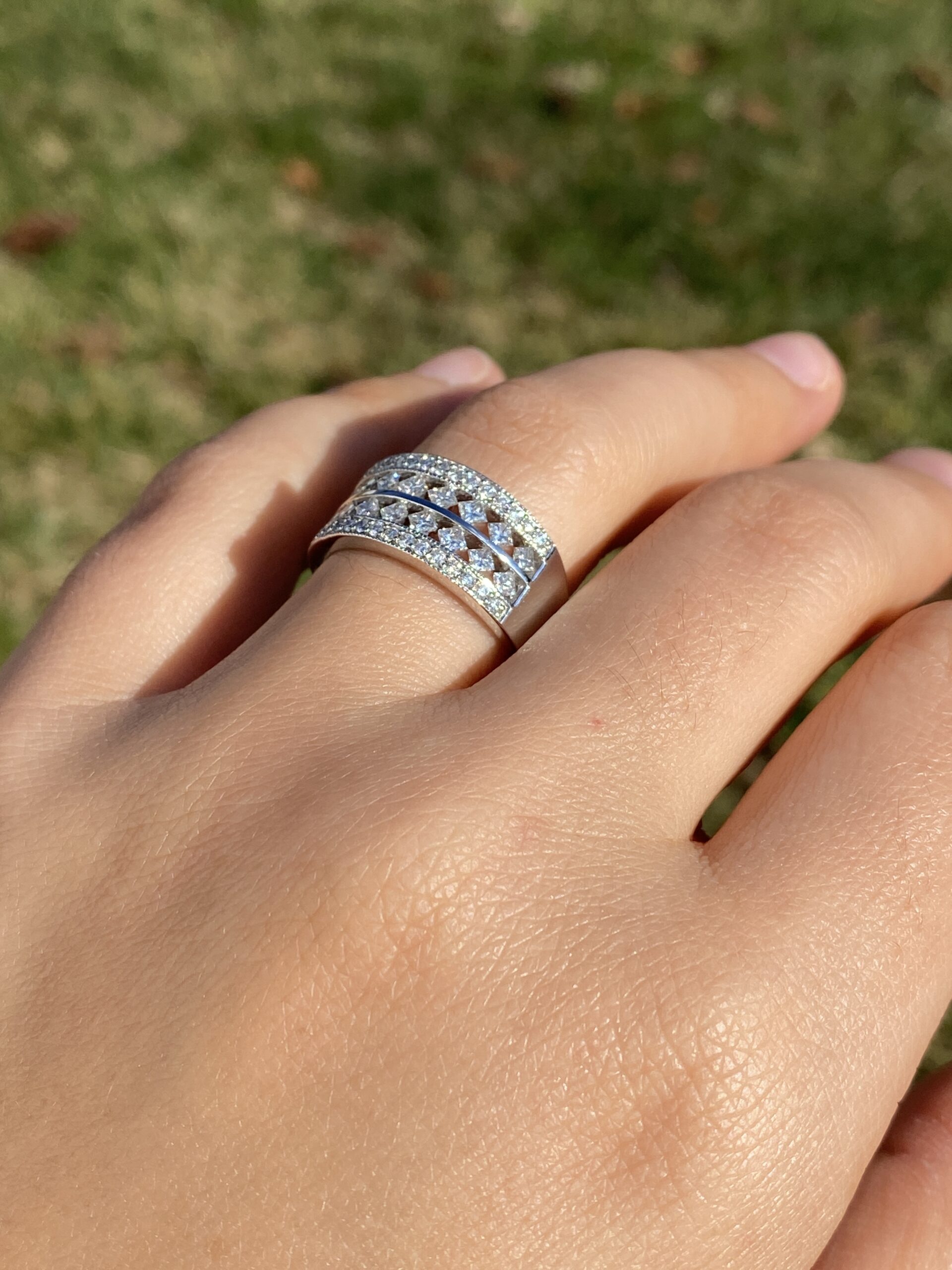 The Ajax Peak: Wide Diamond Band in White Gold - Image 10