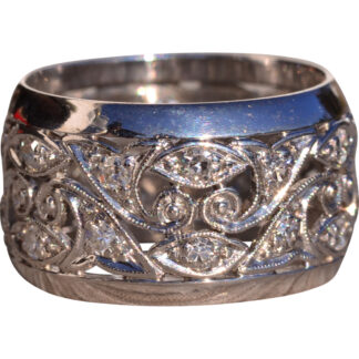 The Abrams Mountain: Filigree Wedding Band in Platinum with Diamonds