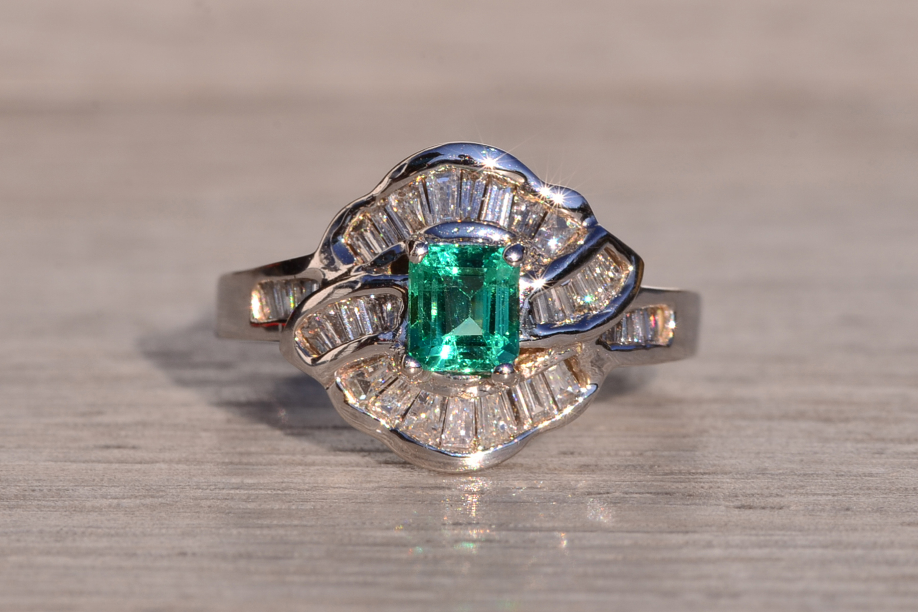 SOLD - The Mount Whitney: Natural Emerald And Diamond Ring in White Gold - Image 2