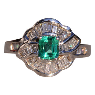 SOLD - The Mount Whitney: Natural Emerald And Diamond Ring in White Gold