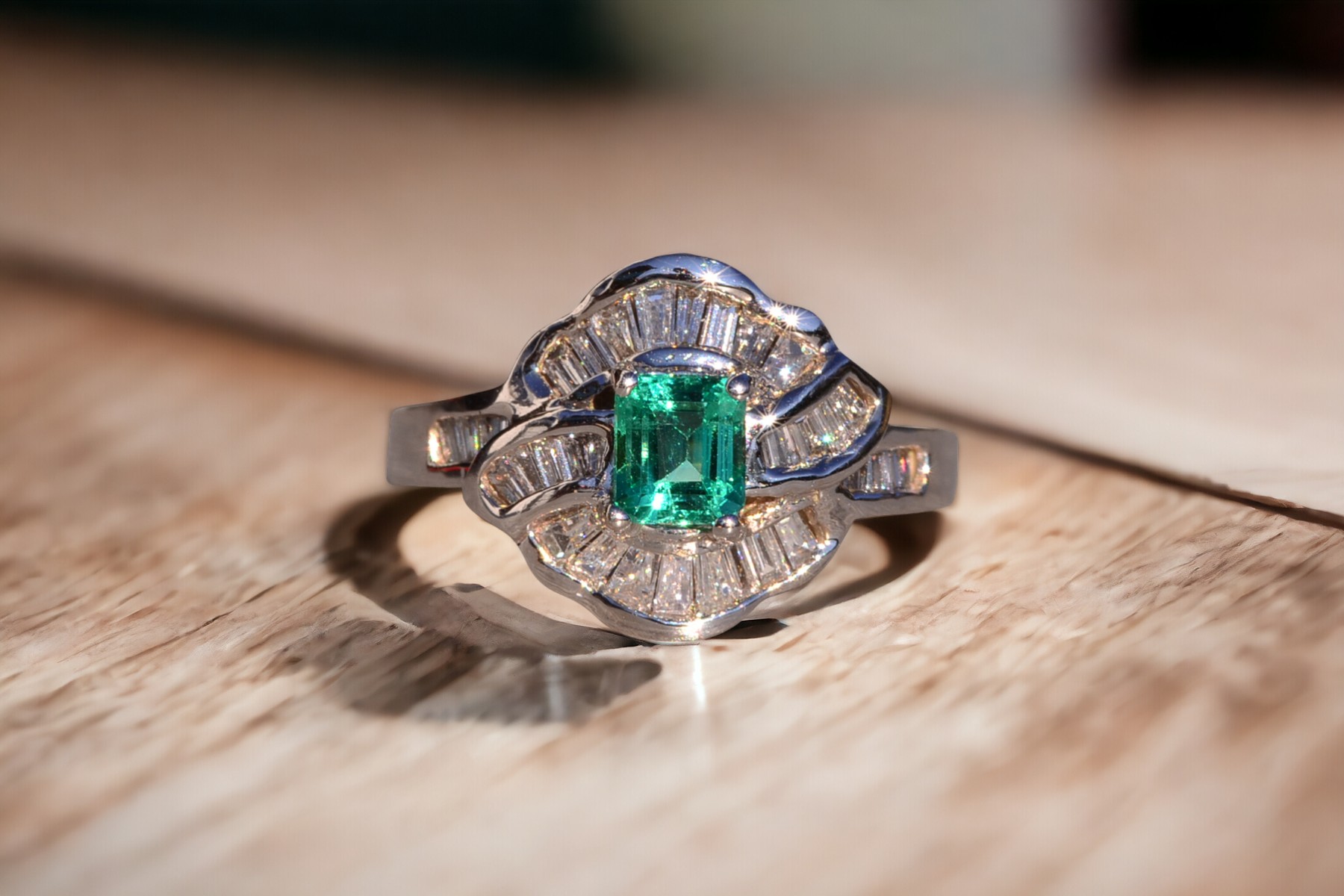 SOLD - The Mount Whitney: Natural Emerald And Diamond Ring in White Gold - Image 11