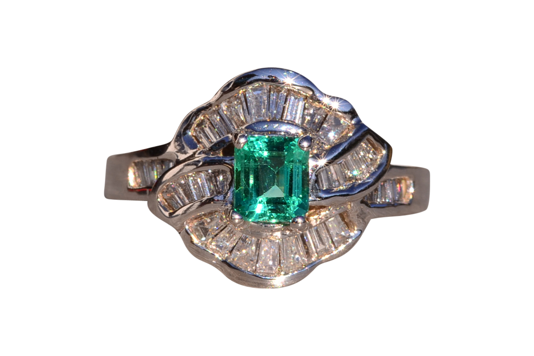 SOLD - The Mount Whitney: Natural Emerald And Diamond Ring in White Gold