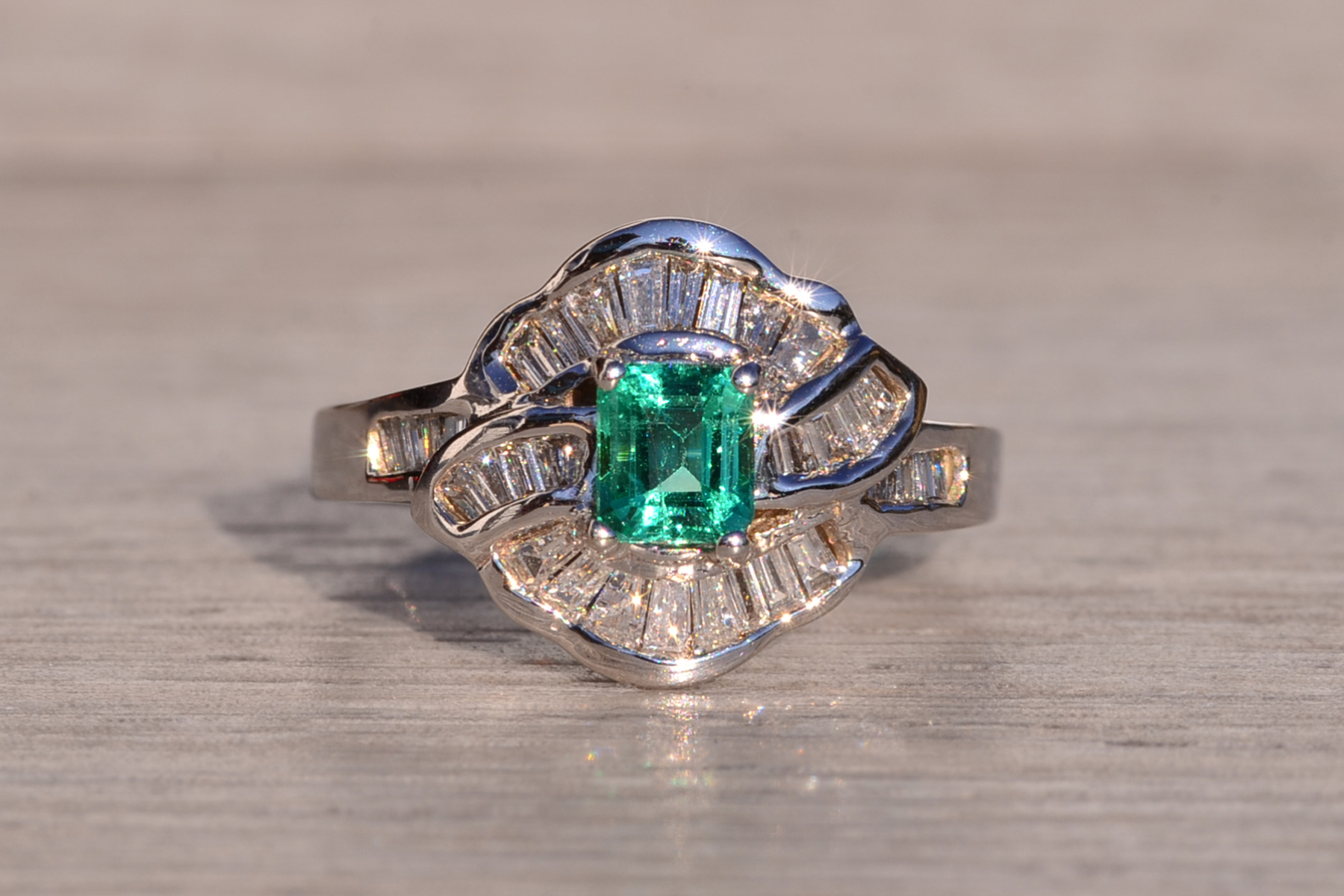 SOLD - The Mount Whitney: Natural Emerald And Diamond Ring in White Gold - Image 7