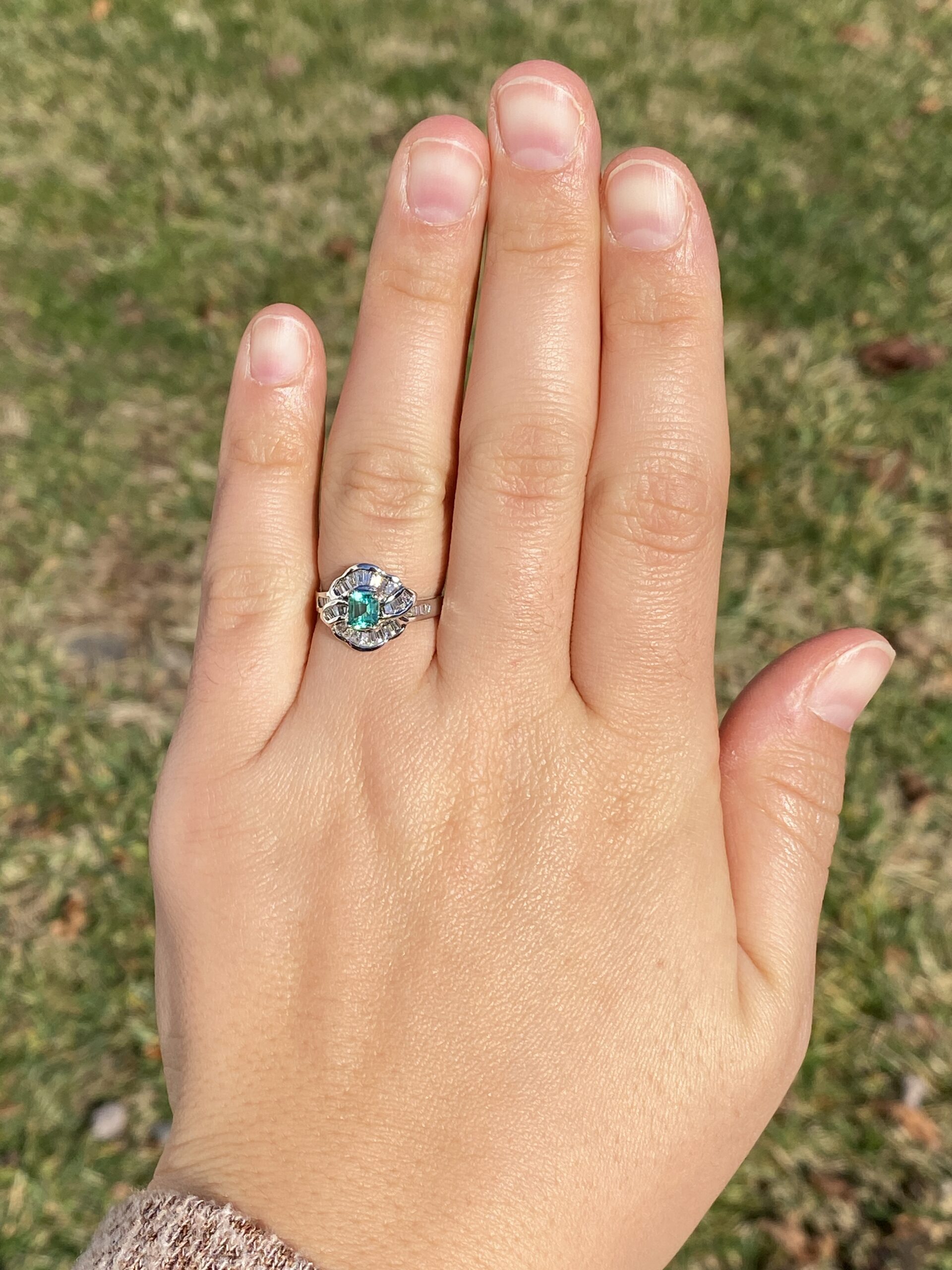 SOLD - The Mount Whitney: Natural Emerald And Diamond Ring in White Gold - Image 8