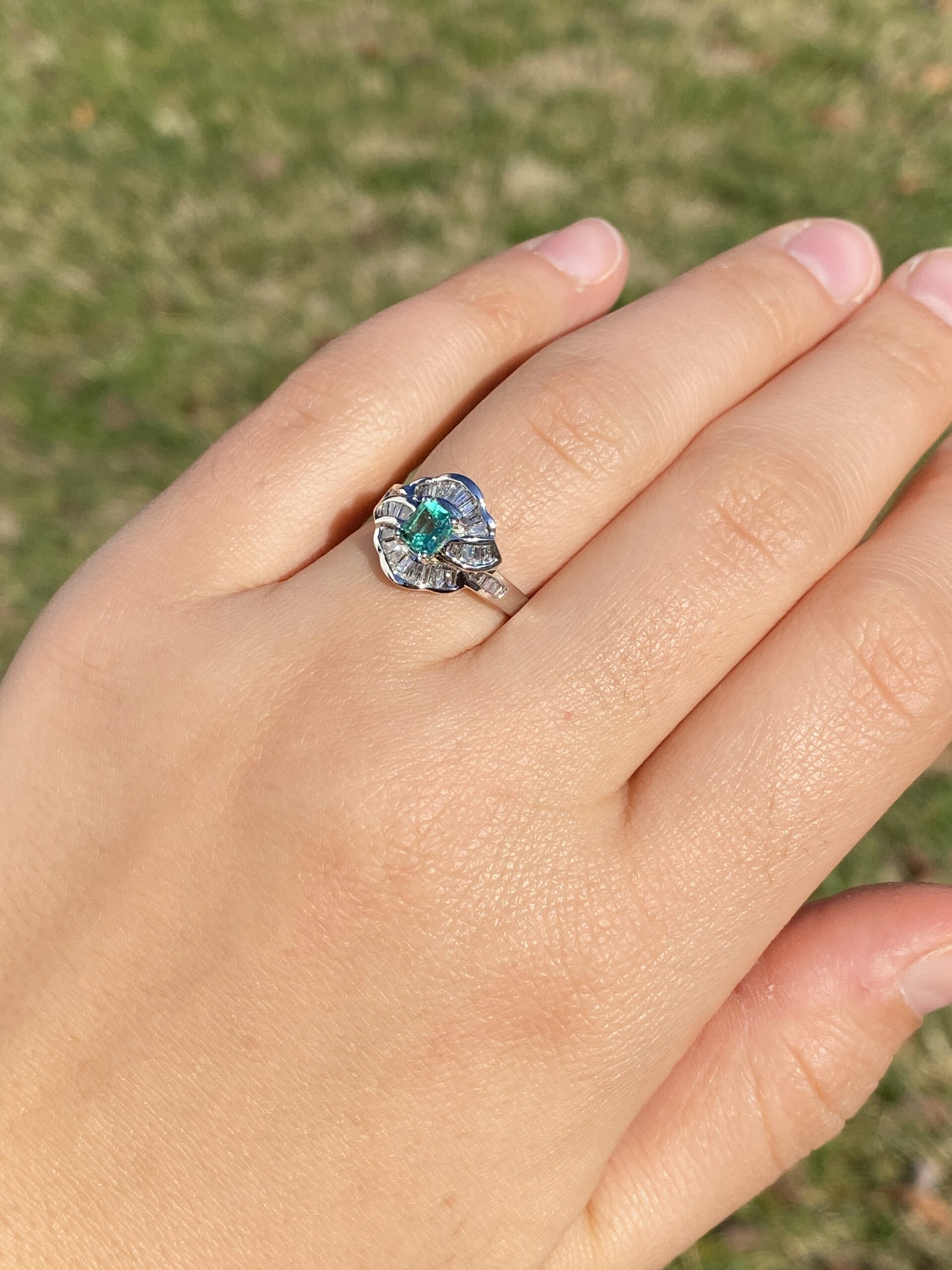 SOLD - The Mount Whitney: Natural Emerald And Diamond Ring in White Gold - Image 9