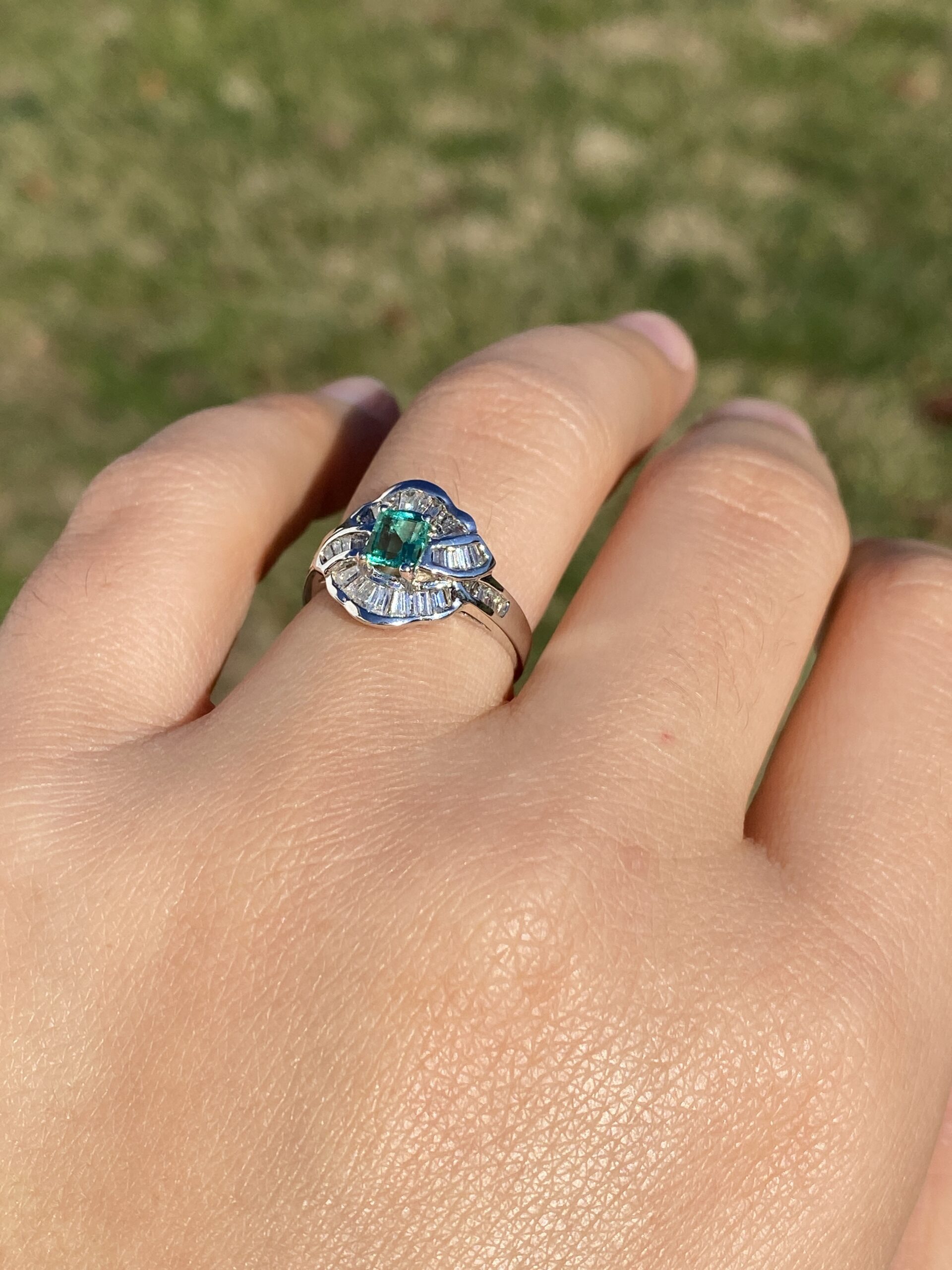SOLD - The Mount Whitney: Natural Emerald And Diamond Ring in White Gold - Image 10