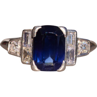 Rue Montorgueil: Elongated Treated Sapphire in Antique Platinum and Natural Diamond Ring