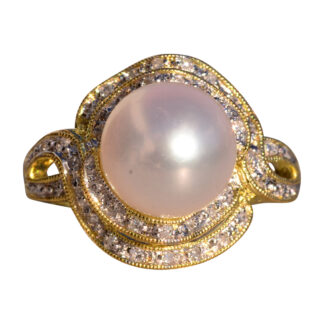 The Malibu Creek: Pearl and Natural Diamond Swirl Ring in Yellow Gold