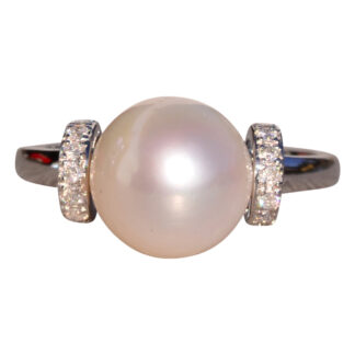 The Denali Mountain: Akoya Pearl and Natural Diamond Ring in White Gold