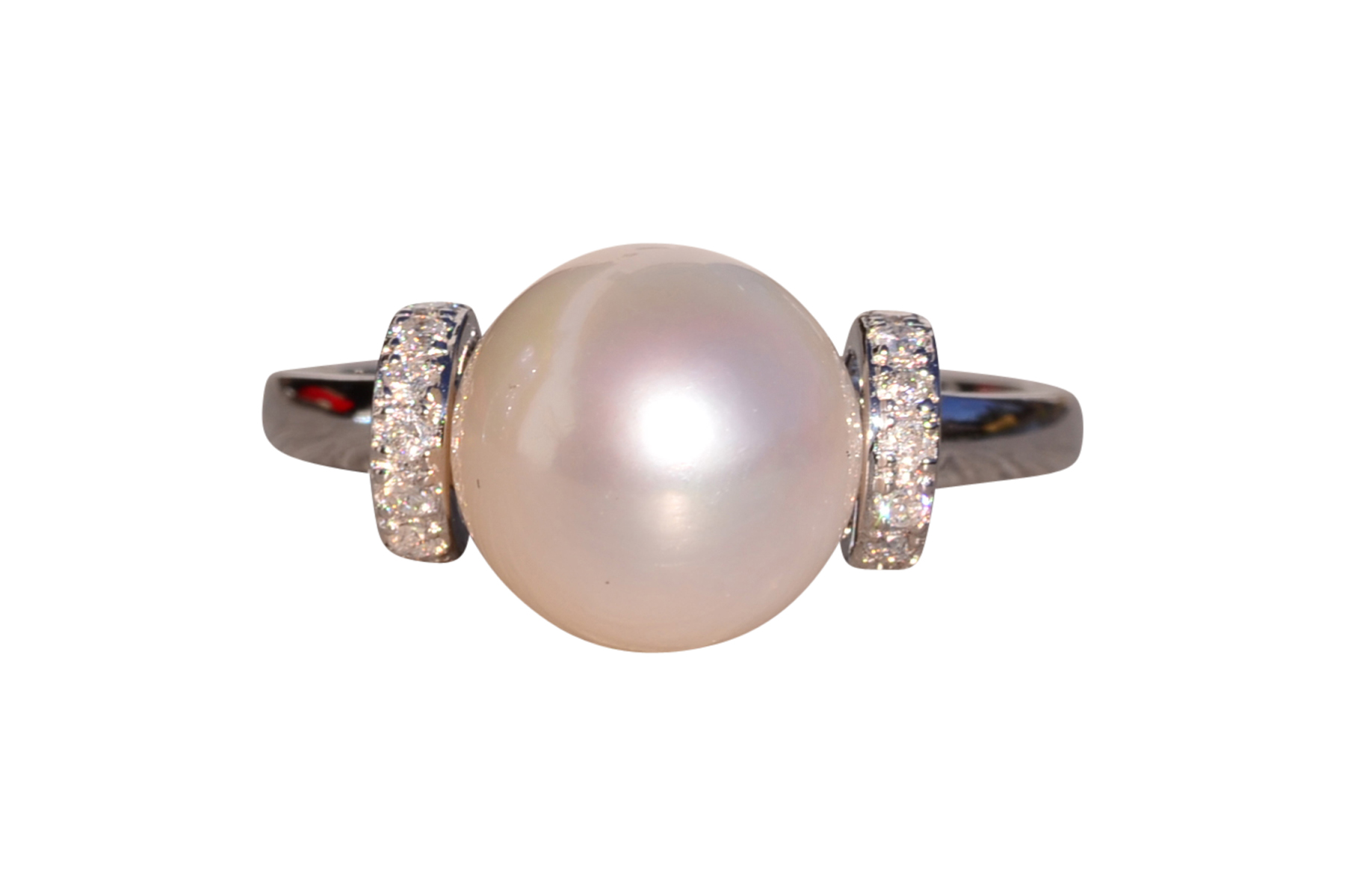 The Denali Mountain: Akoya Pearl and Natural Diamond Ring in White Gold