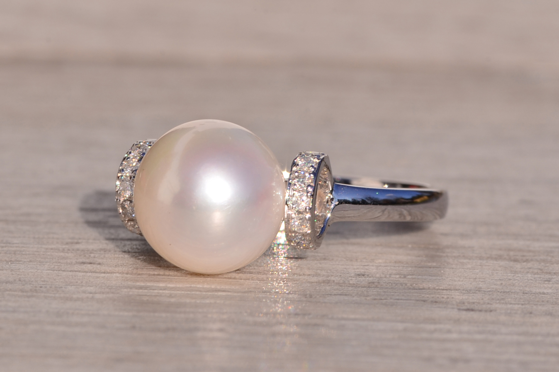 The Denali Mountain: Akoya Pearl and Natural Diamond Ring in White Gold - Image 3