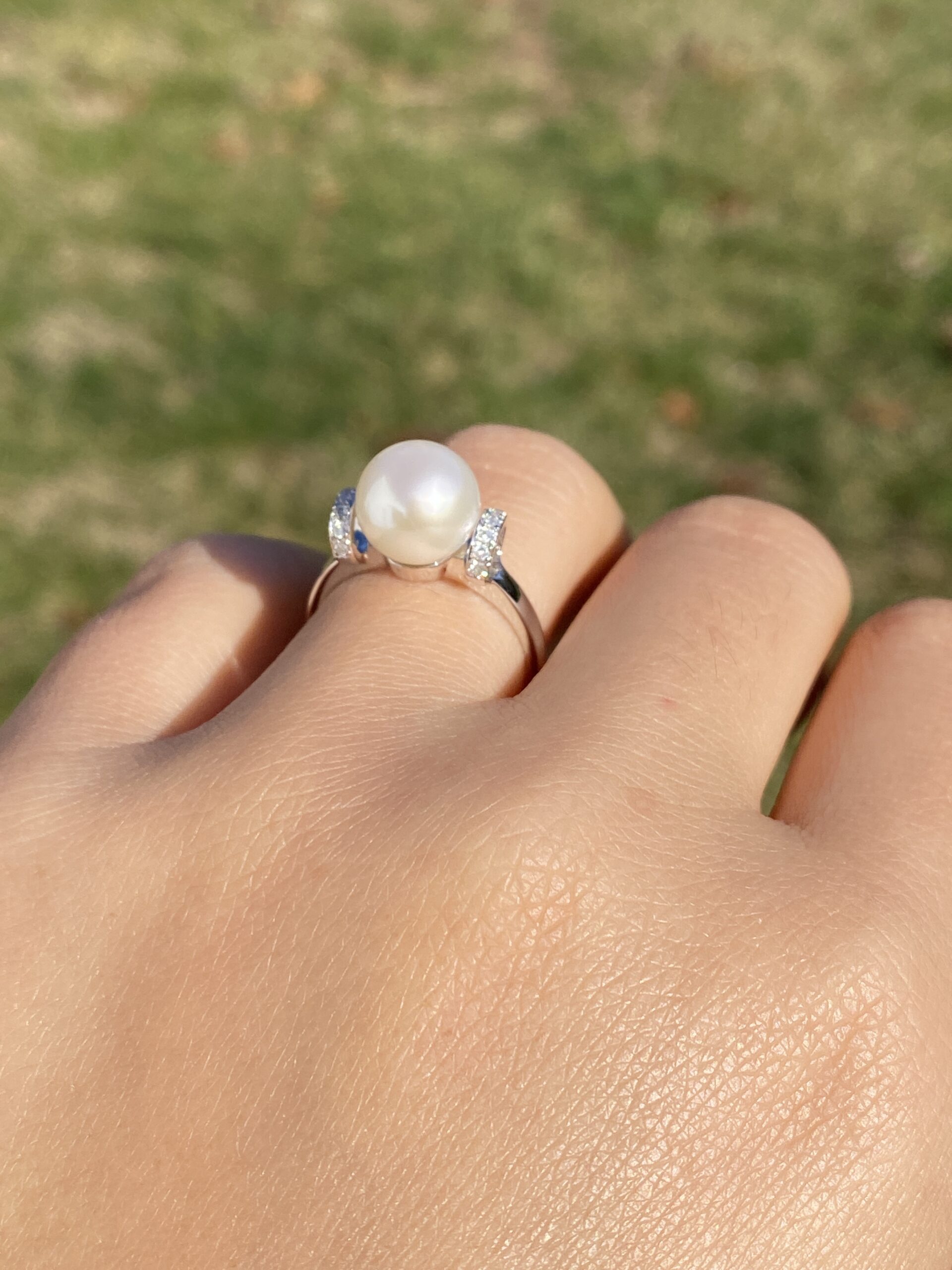 The Denali Mountain: Akoya Pearl and Natural Diamond Ring in White Gold - Image 10
