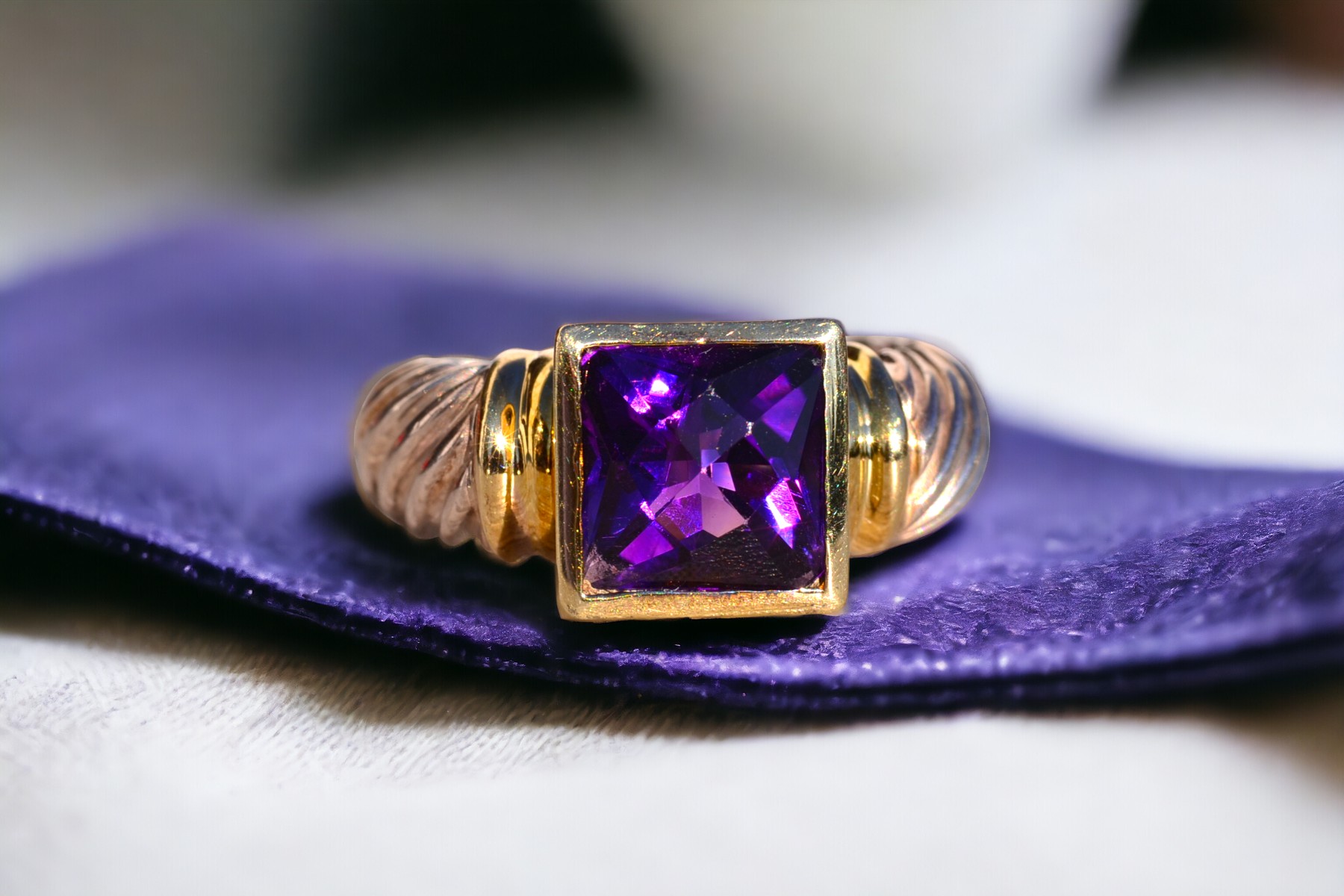 SOLD - The Mount Bear: David Yurman Signed Amethyst Ring in Yellow Gold and Sterling - Image 11