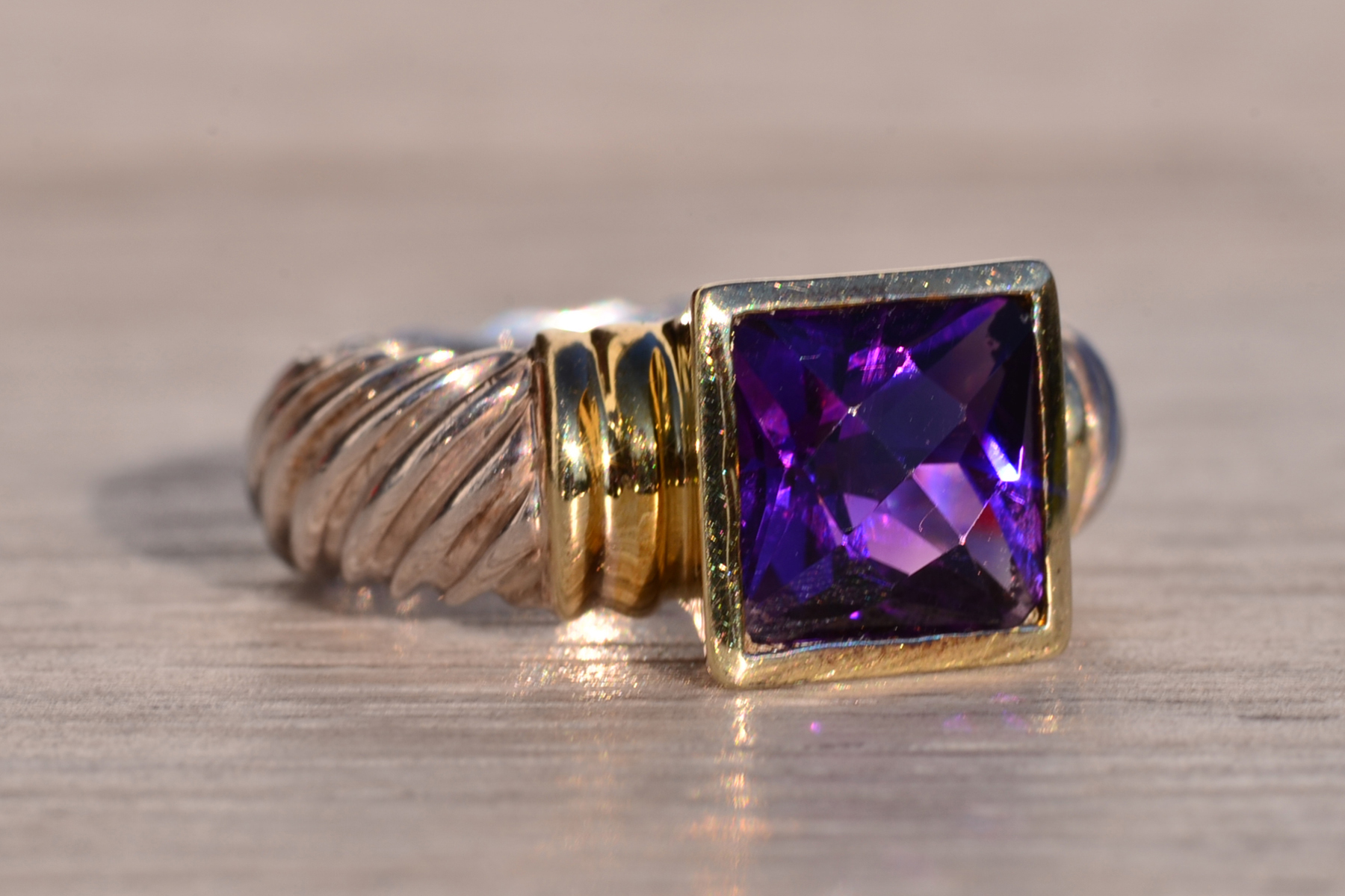 SOLD - The Mount Bear: David Yurman Signed Amethyst Ring in Yellow Gold and Sterling - Image 6