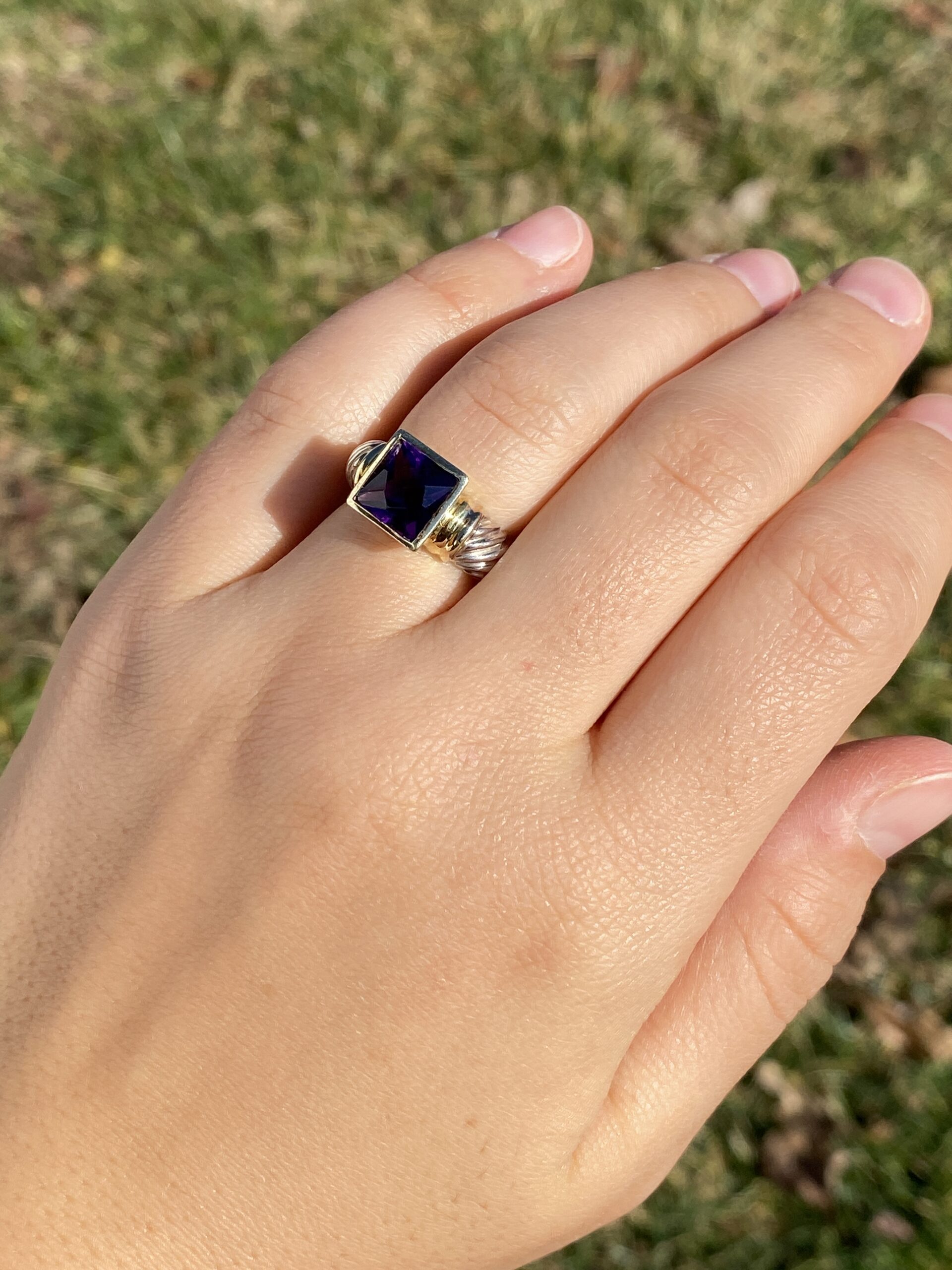 SOLD - The Mount Bear: David Yurman Signed Amethyst Ring in Yellow Gold and Sterling - Image 9
