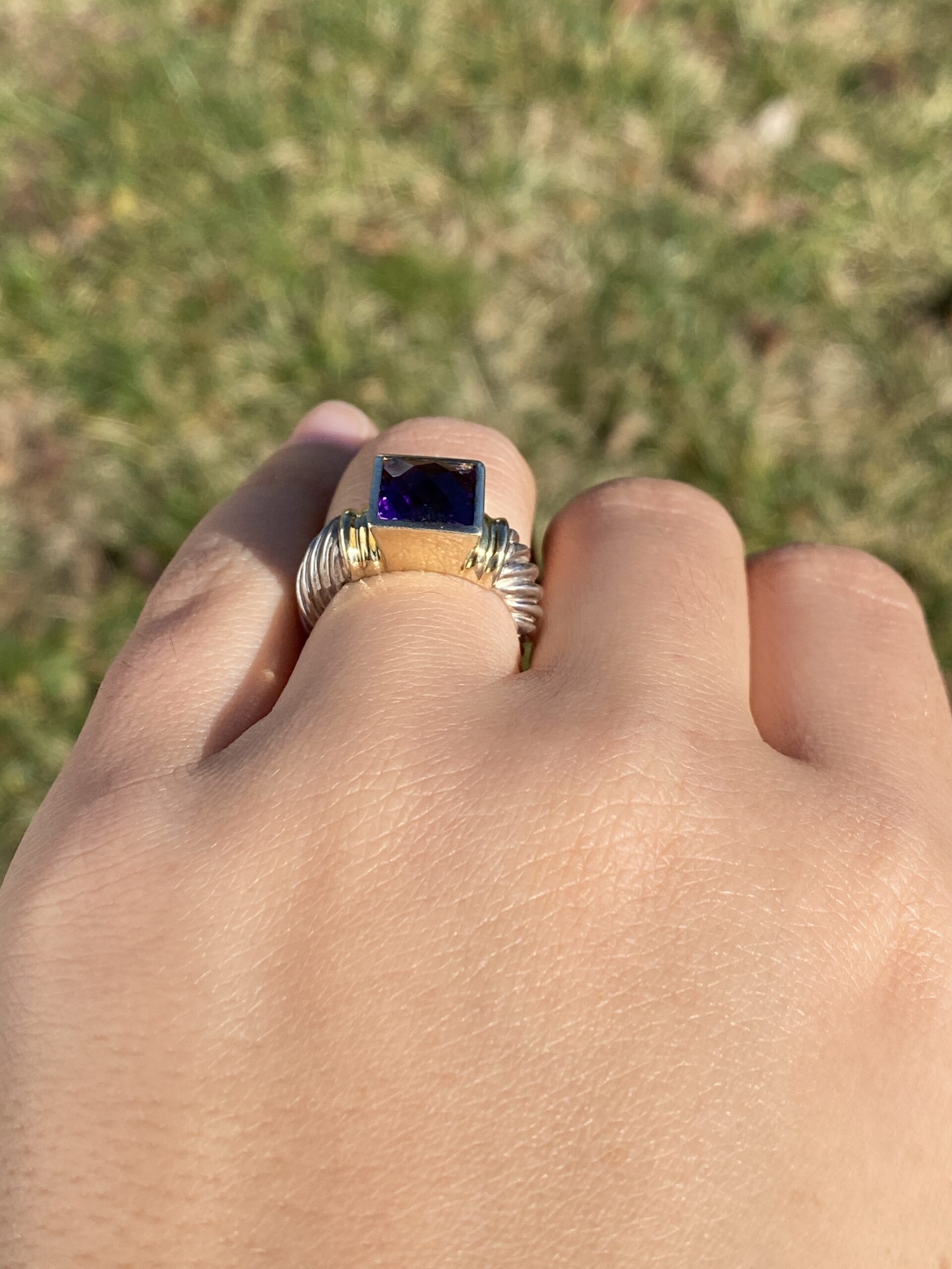 SOLD - The Mount Bear: David Yurman Signed Amethyst Ring in Yellow Gold and Sterling - Image 10