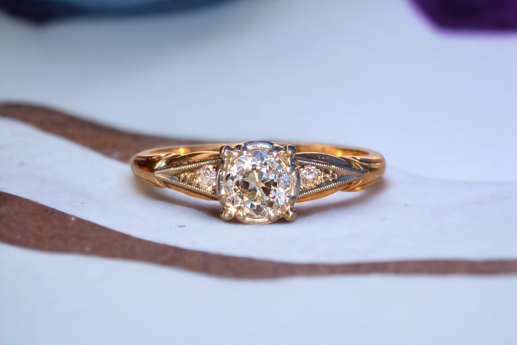 SOLD - The Gannett Peak: Antique Jabel Signed Engagement Ring with Old Mine Cut Diamond - Image 11