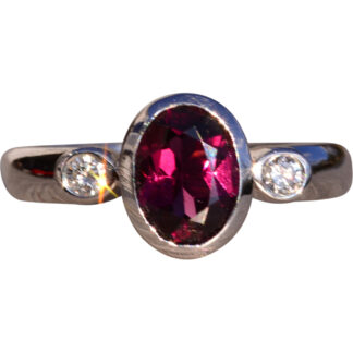 The Van Duzen River: Rhodolite Garnet and Natural Diamond Ring in White Gold