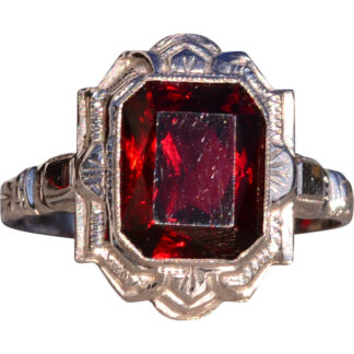 The Trinity River: Antique Art Deco Garnet Ring in White Gold