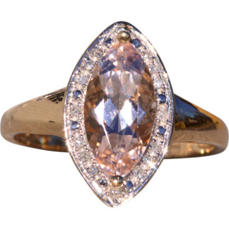 SOLD - The Hopkinton: Marquise Morganite and Natural Diamond Ring in Yellow Gold