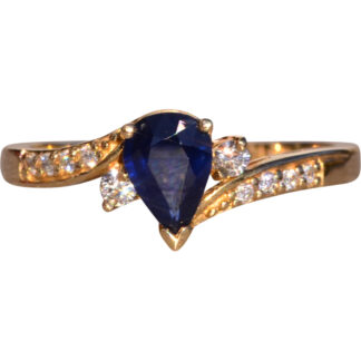 Rue Oberkampf: Pear Shaped Natural Sapphire and Natural Diamond Bypass Ring in Yellow Gold