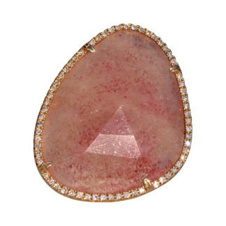 The American River: Rose Quartz and Natural Diamond Halo Cocktail Ring in Yellow Gold