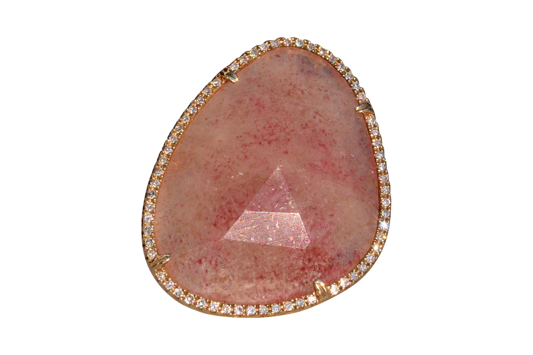 The American River: Rose Quartz and Natural Diamond Halo Cocktail Ring in Yellow Gold