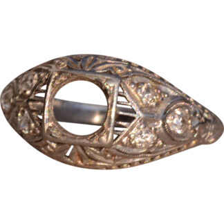 Antique Platinum Filigree Semi Mount with Natural Diamonds