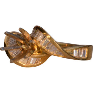 Vintage New Old Stock Waved Bypass Semi Mount with Baguette Cut Natural Diamonds