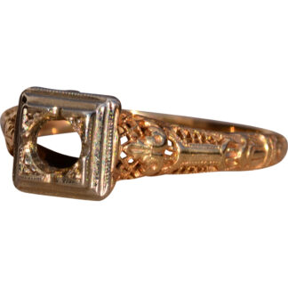 Antique Filigree Two Tone Engagement Ring Mounting