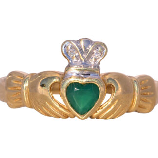 The Ballyshannon: Irish Made Designer Signed Green Agate and Natural Diamond Claddagh Ring